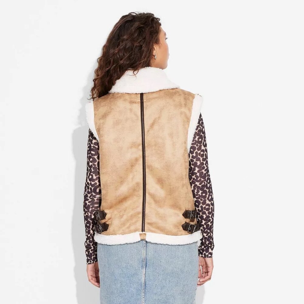 brand new Size XXL Wild Fable Women's IVORY Faux Shearling Vest Sueded Finish - Picture 3 of 4